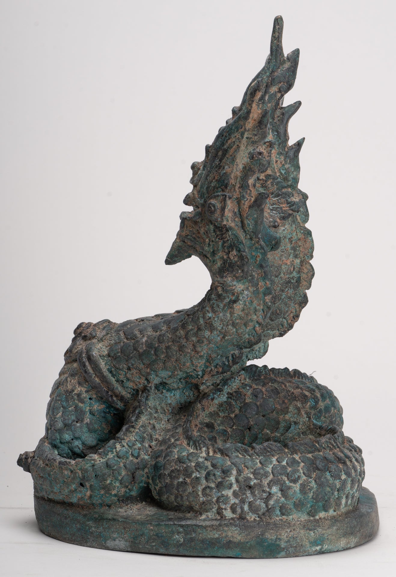 Antique Thai Style Bronze Protective Three Headed Naga, Snake or Serpent Statue - 32cm/13"