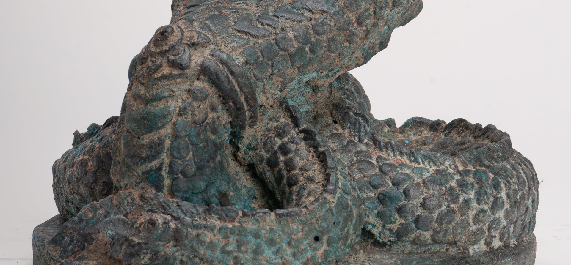 Antique Thai Style Bronze Protective Three Headed Naga, Snake or Serpent Statue - 32cm/13"