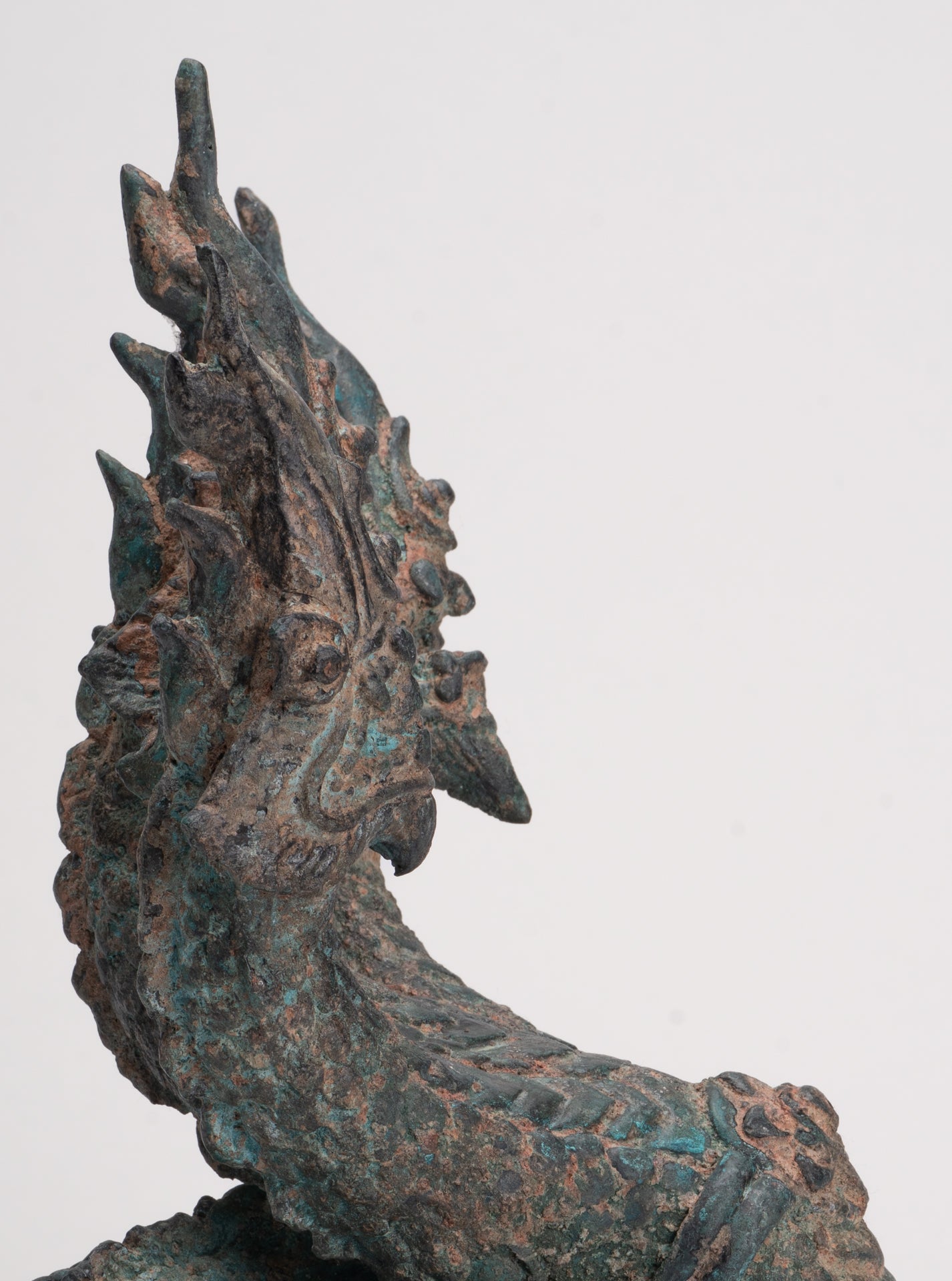 Antique Thai Style Bronze Protective Three Headed Naga, Snake or Serpent Statue - 32cm/13"