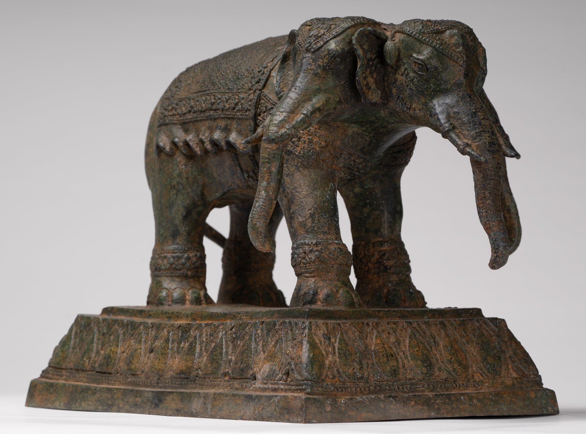 Antique Thai Style Bronze Erawan Airavata or Elephant Statue - 24cm/10" Tall