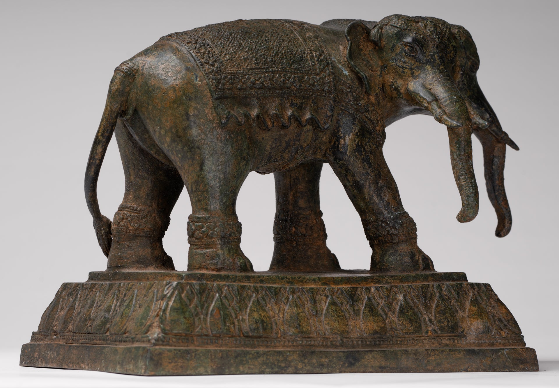 Antique Thai Style Bronze Erawan Airavata or Elephant Statue - 24cm/10" Tall