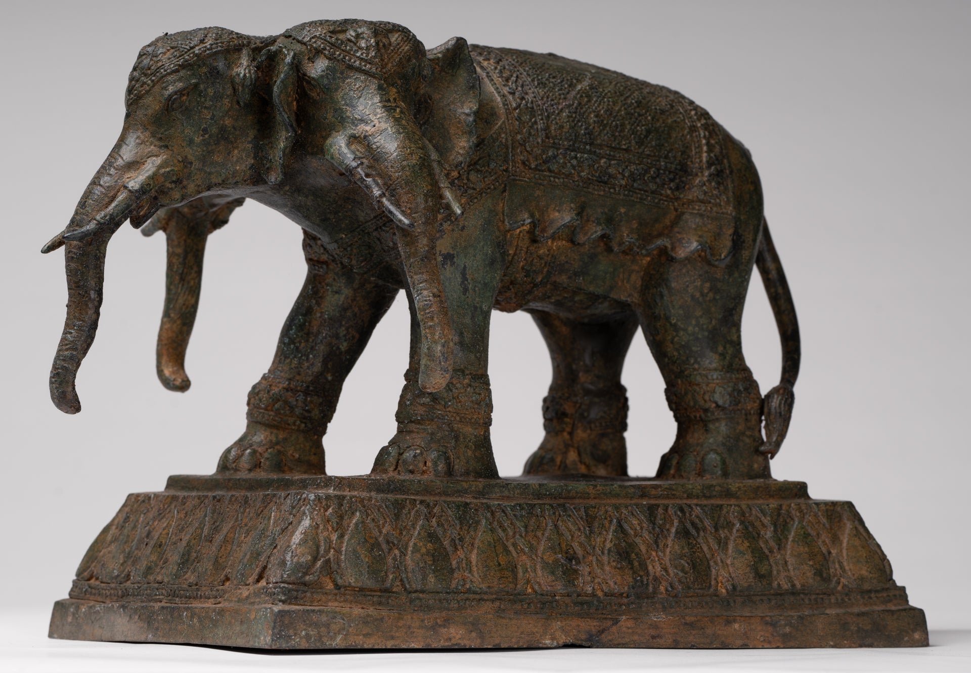 Antique Thai Style Bronze Erawan Airavata or Elephant Statue - 24cm/10" Tall