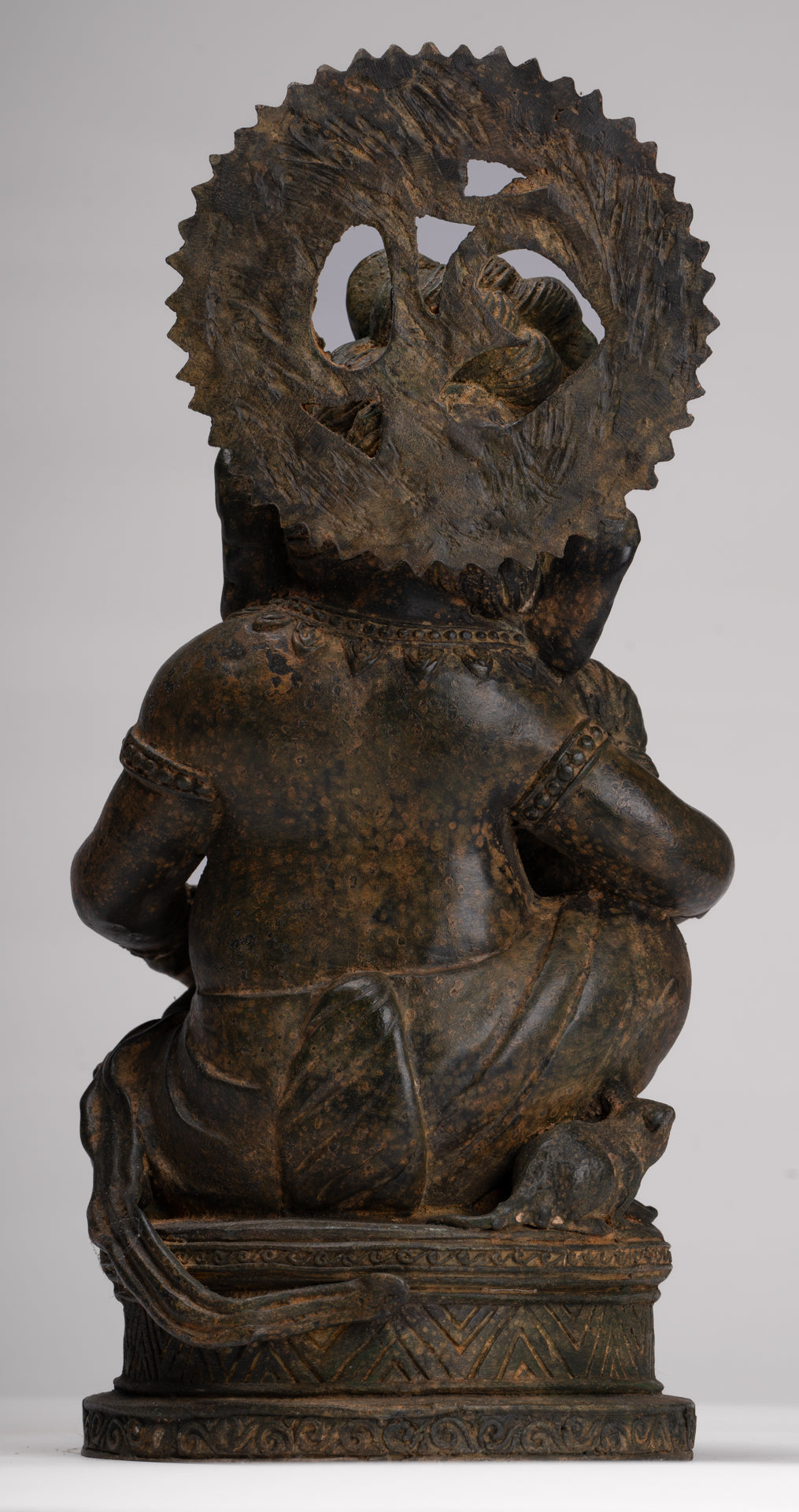 Ganesha Statue - Antique Chola Style Seated Bronze Ganesh Statue with Baby Ganesh - 37cm/15"