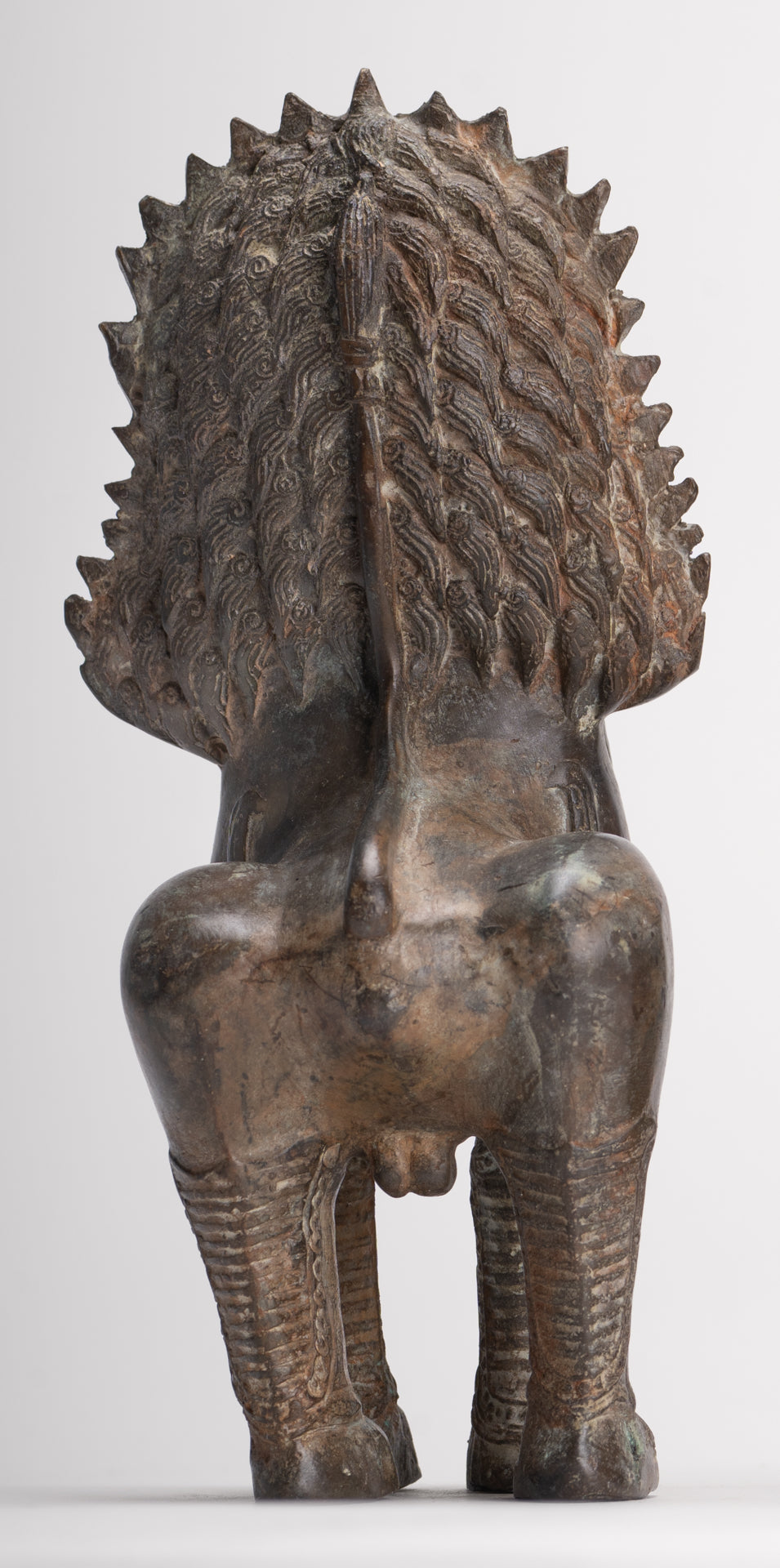 Temple Lions - Antique Thai Style Bronze Standing Singha Temple Guardians or Lions - 19cm/8" (Pair)