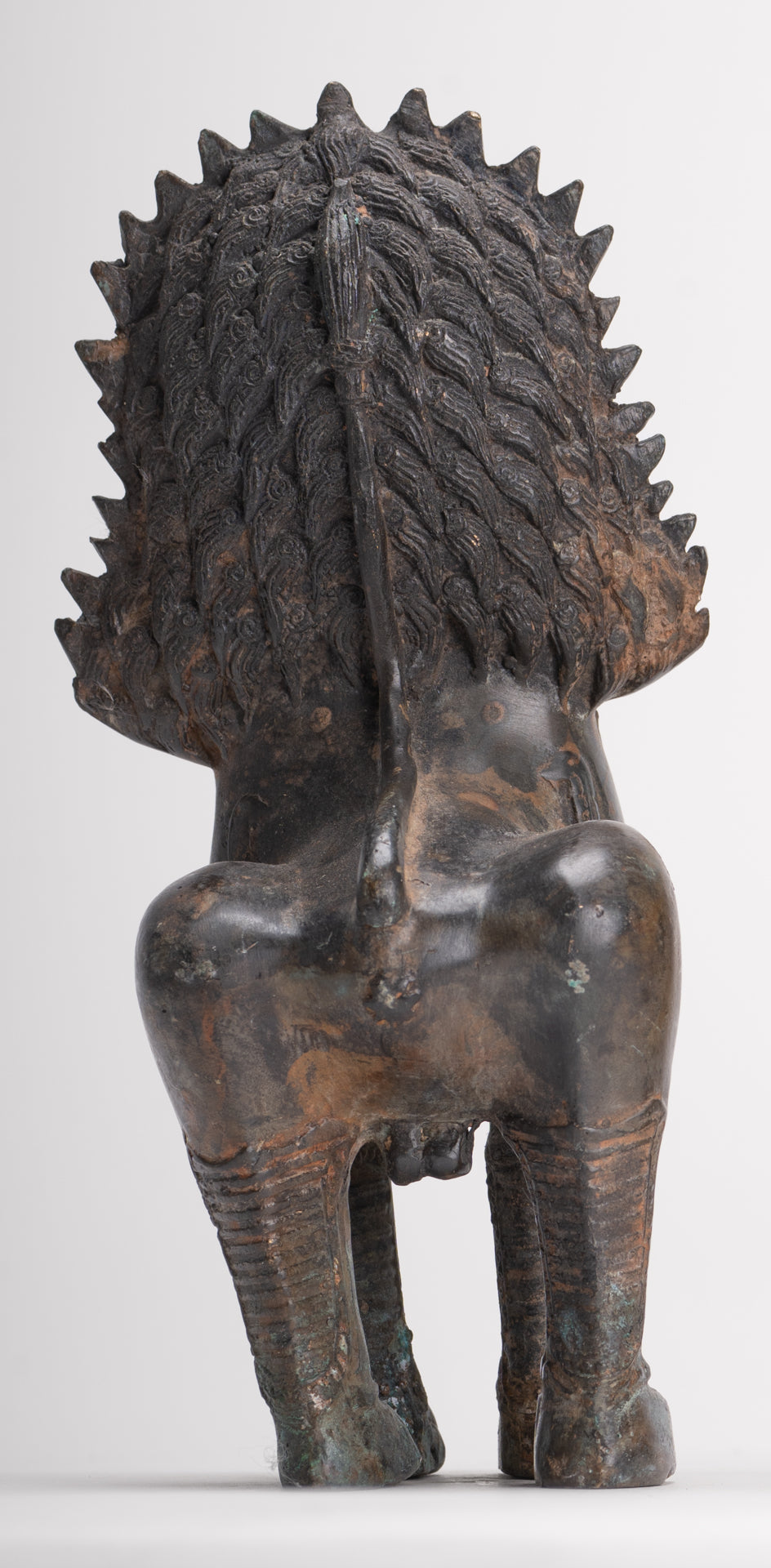 Temple Lions - Antique Thai Style Bronze Standing Singha Temple Guardians or Lions - 19cm/8" (Pair)