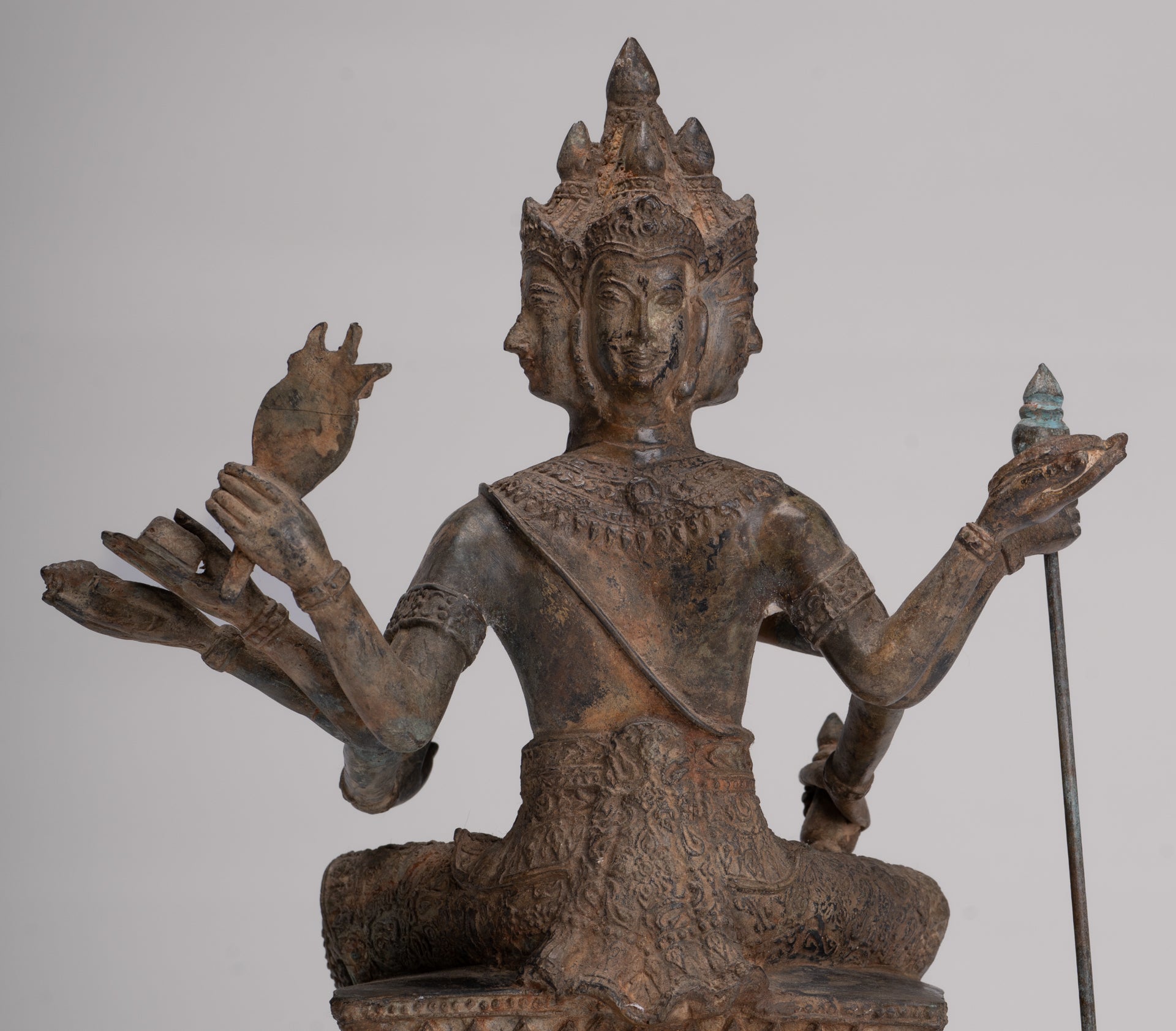 Brahma Statue - Antique Thai Style Bronze Brahma - Hindu God Creation - 27cm/11"