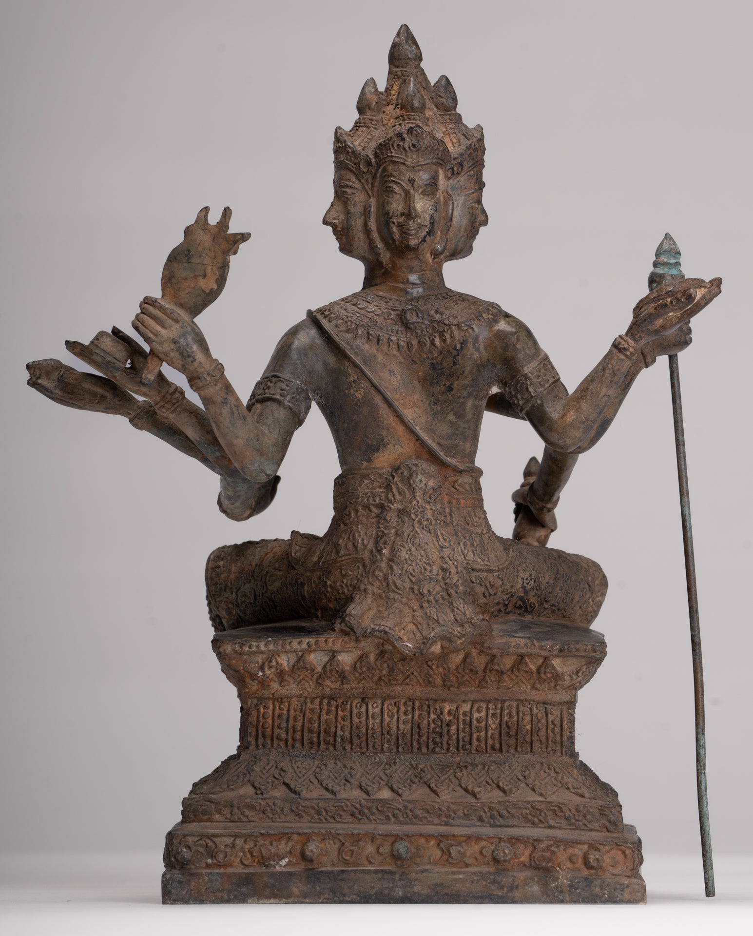 Brahma Statue - Antique Thai Style Bronze Brahma - Hindu God Creation - 27cm/11"