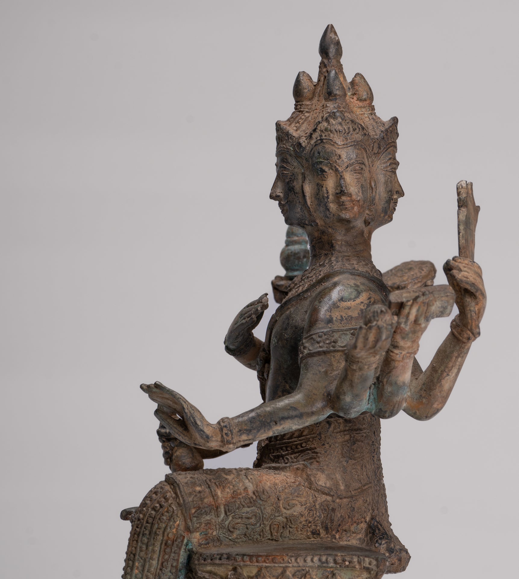 Brahma Statue - Antique Thai Style Bronze Brahma - Hindu God Creation - 27cm/11"