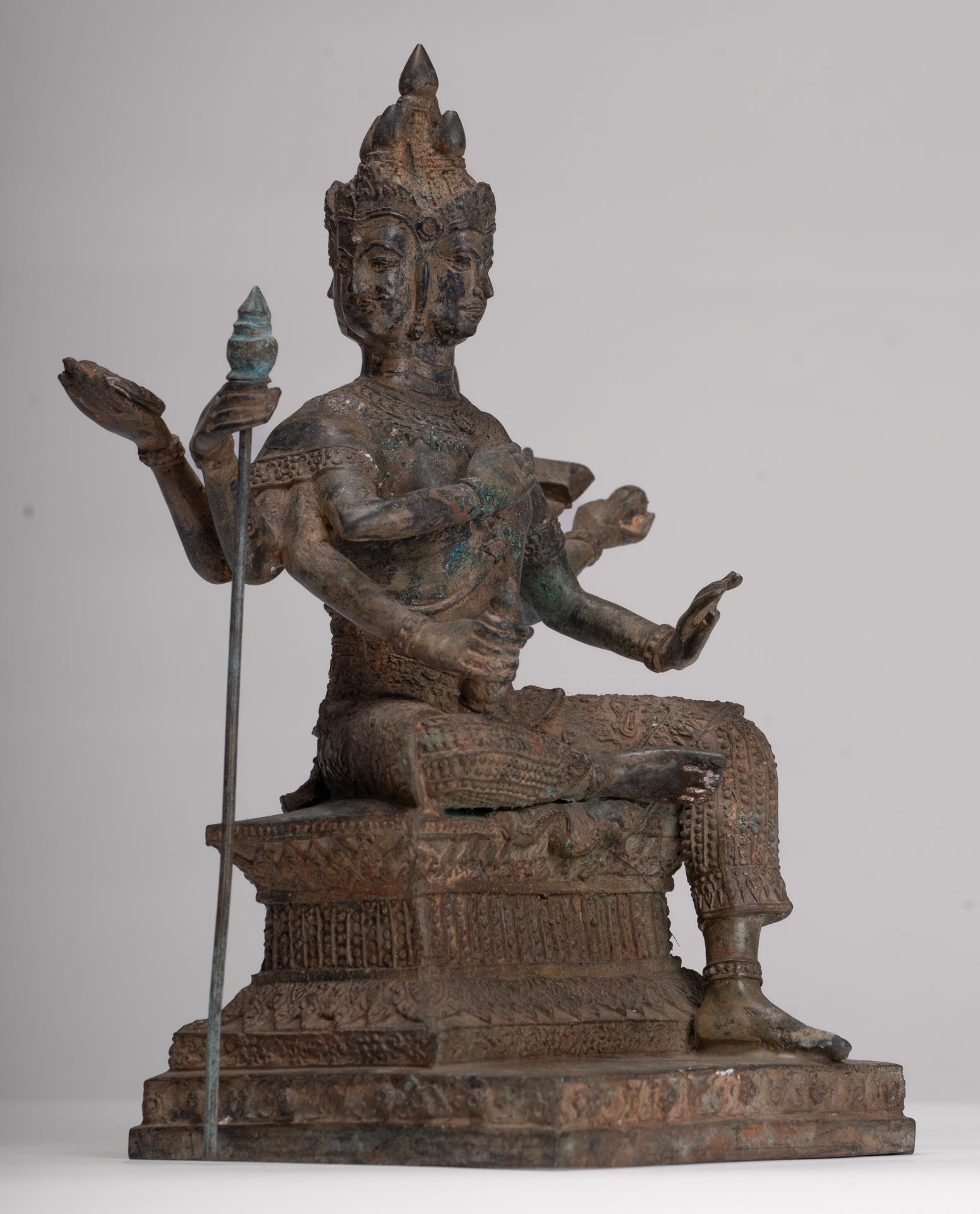 Brahma Statue - Antique Thai Style Bronze Brahma - Hindu God Creation - 27cm/11"