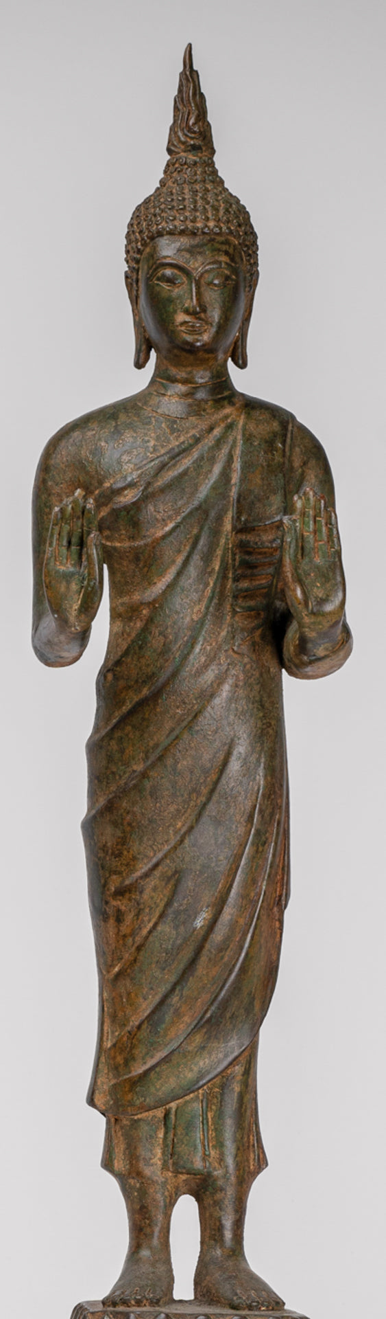 Buddha Statue - Antique Thai Style Bronze Standing Abhaya Protection Buddha Statue - 62cm/25"