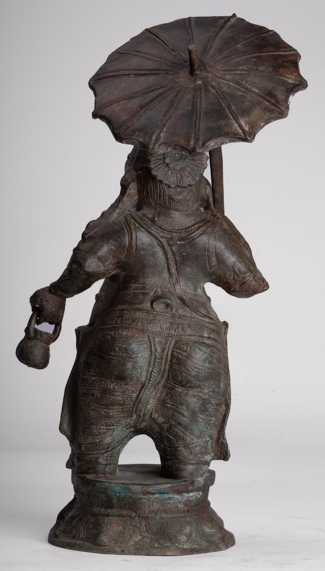 Antique Chola Style Standing Bronze Bridegroom or Mappilai Ganesha Statue w/Umbrella - 37cm/15"