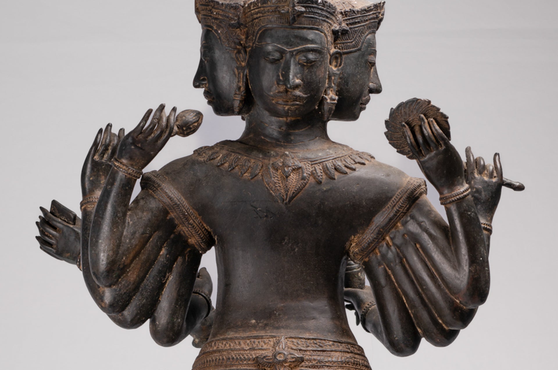 Brahma Statue - Antique Khmer Style Koh Ker Standing Bronze Brahma - Hindu God Creation - 97cm/39"