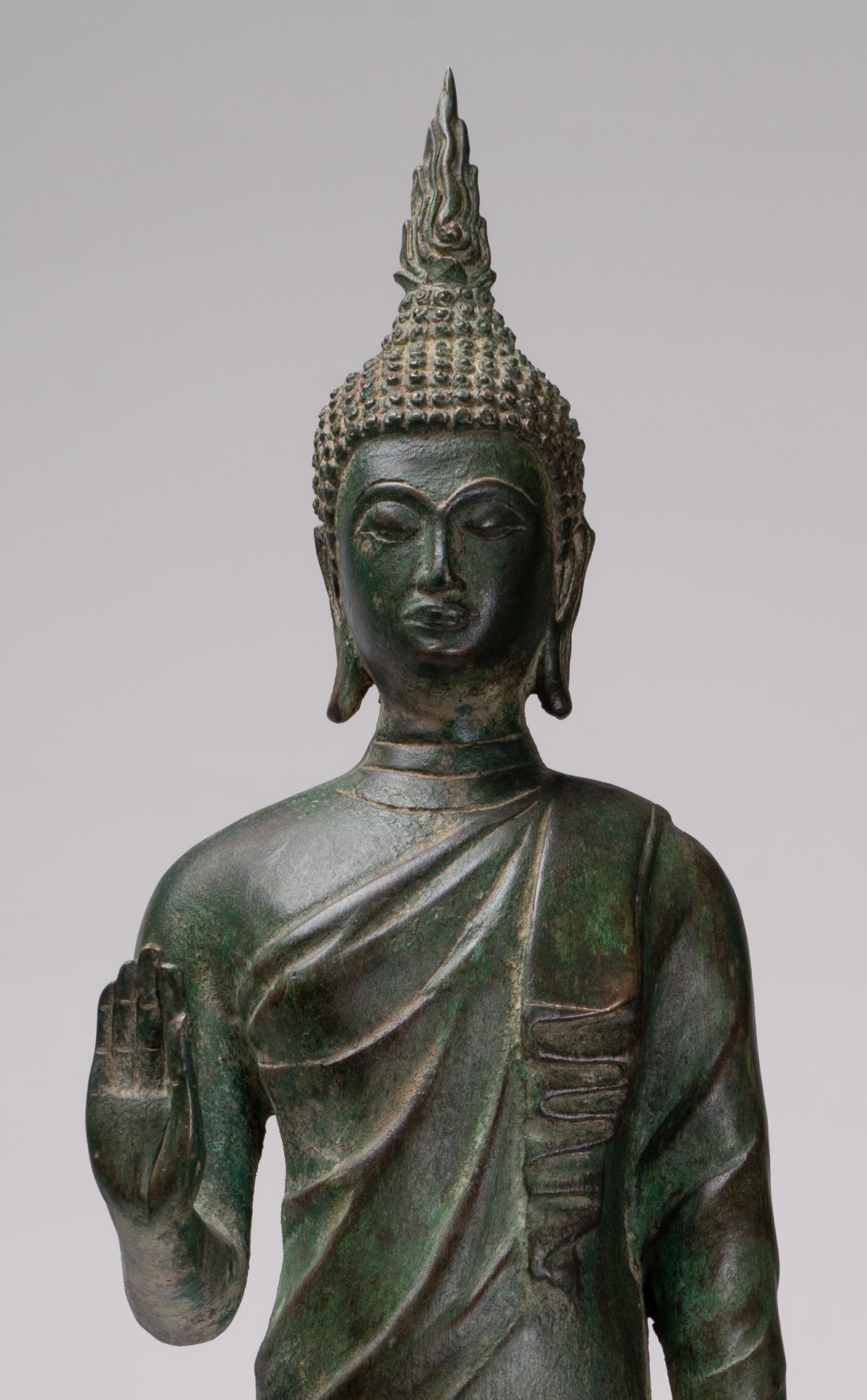 Buddha Statue - Antique Thai Style Bronze Standing Abhaya Protection Buddha Statue - 62cm/25"