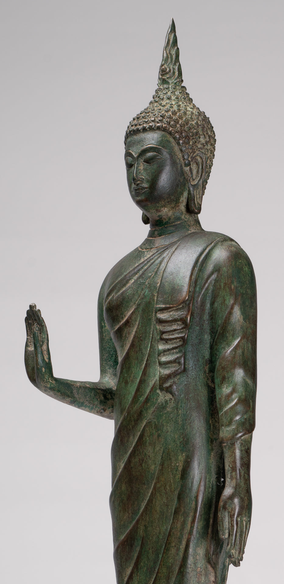 Buddha Statue - Antique Thai Style Bronze Standing Abhaya Protection Buddha Statue - 62cm/25"