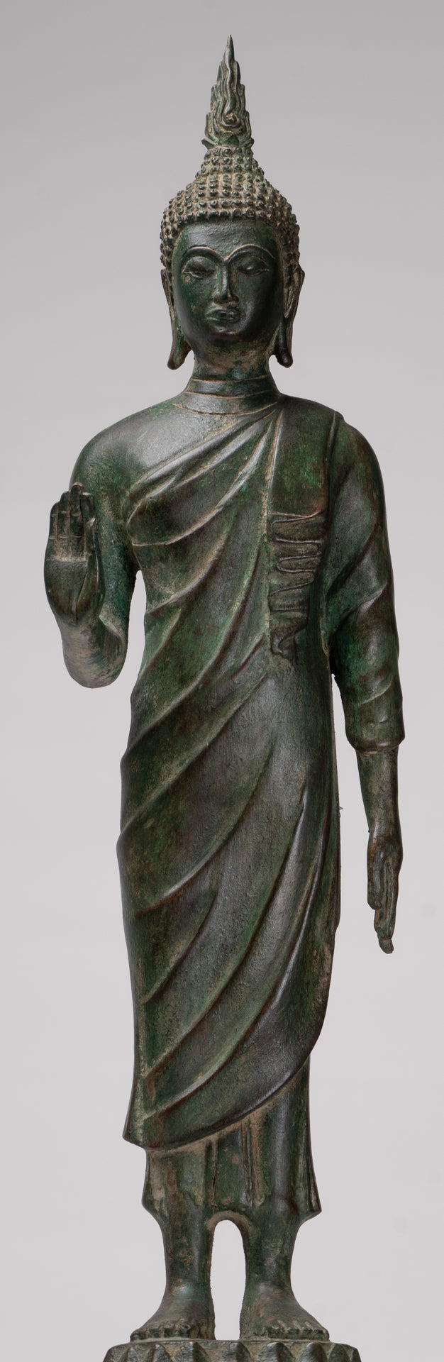 Buddha Statue - Antique Thai Style Bronze Standing Abhaya Protection Buddha Statue - 62cm/25"