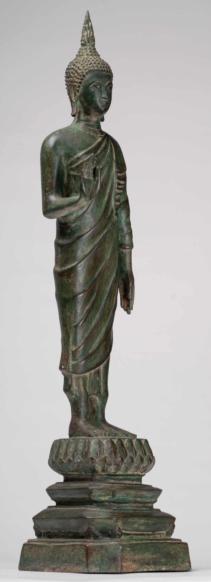 Buddha Statue - Antique Thai Style Bronze Standing Abhaya Protection Buddha Statue - 62cm/25"
