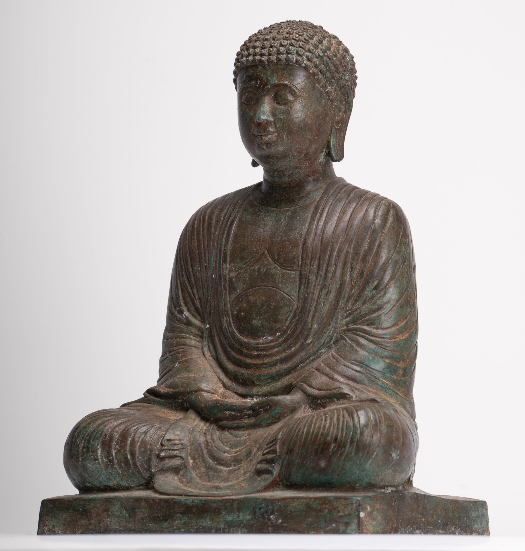 Antique Japanese Style Bronze Seated Meditation Amitabha Buddha Statue - 40cm/16"