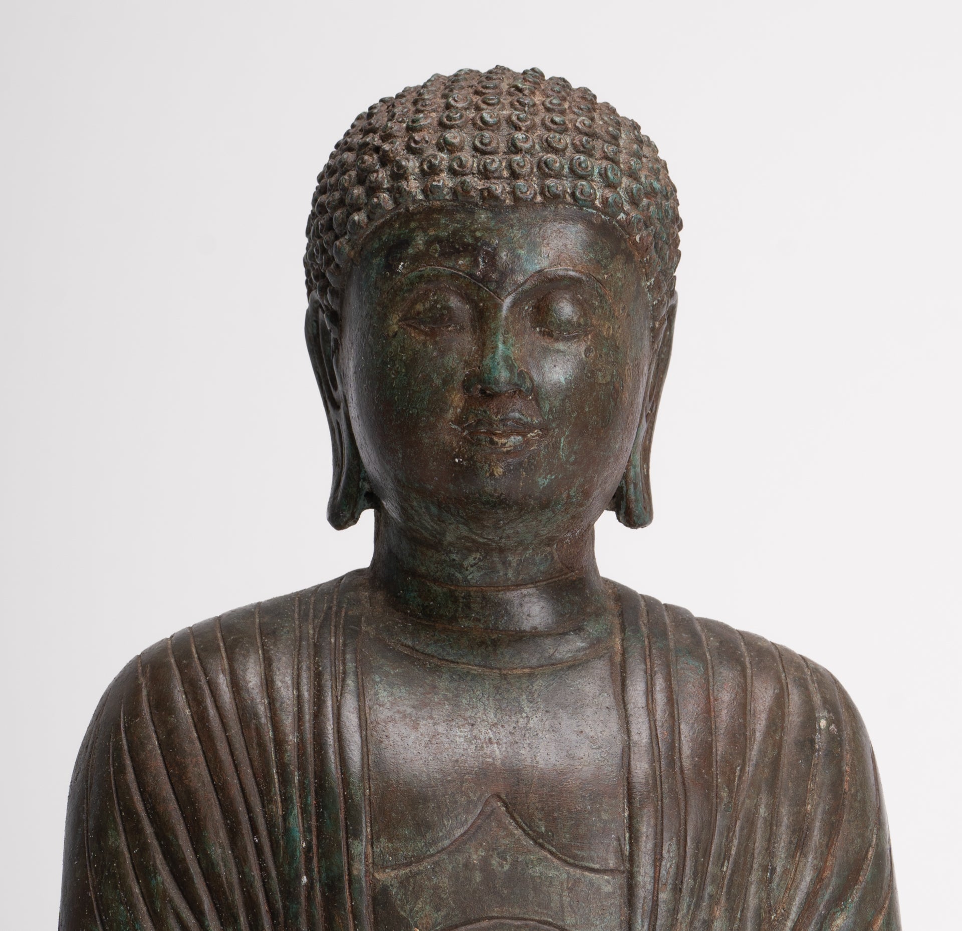 Antique Japanese Style Bronze Seated Meditation Amitabha Buddha Statue - 40cm/16"
