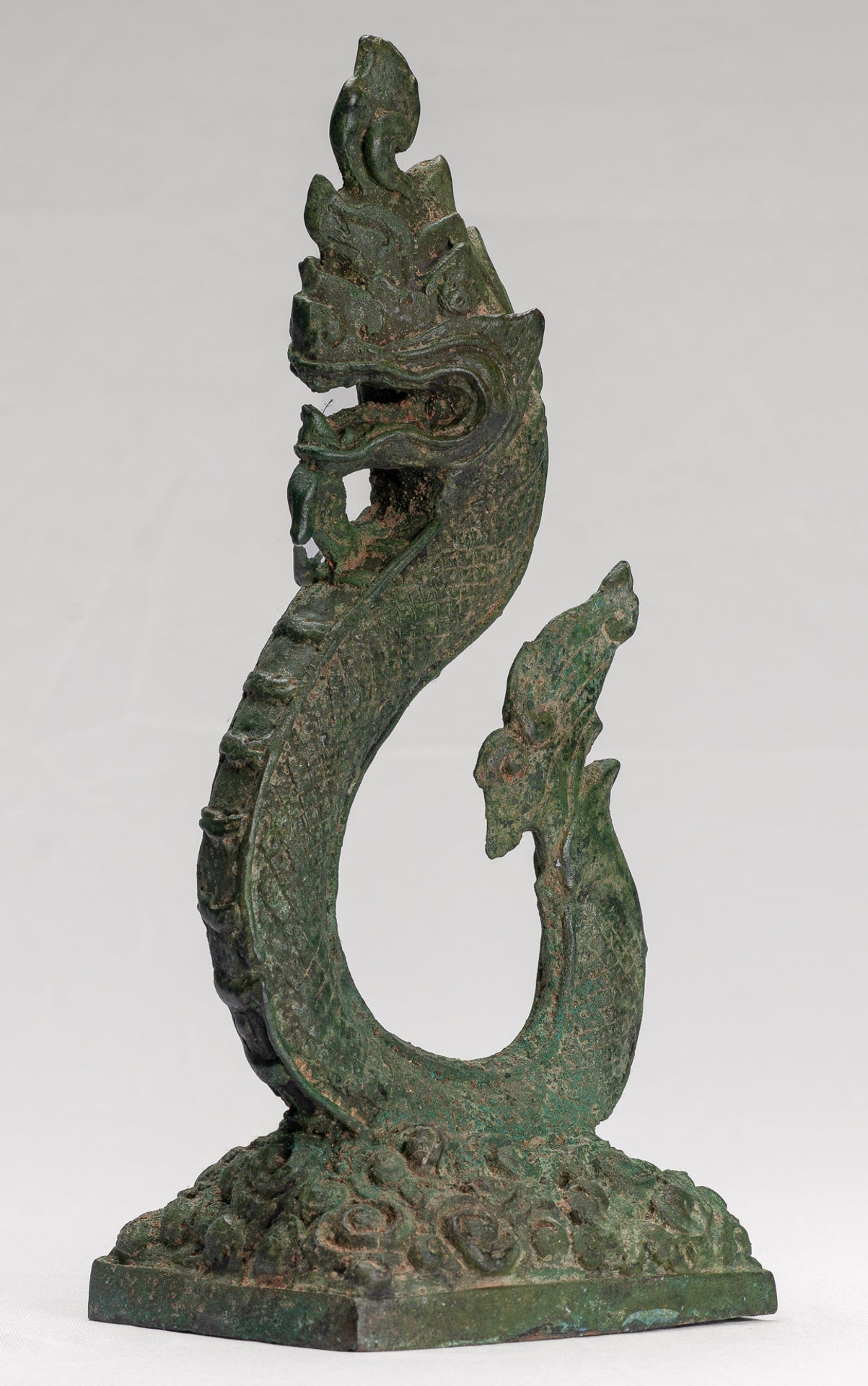 Naga Statue - Antique Thai Style Bronze Protective Naga, Snake or Serpent Statue - 31cm/12"
