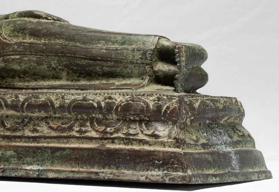 Statue Buddha - Antique Thai Thai Bronzo Sukhothai Reclining Nirvana Buddha Statua - 54cm/22 "