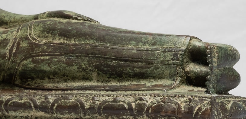 Statue Buddha - Antique Thai Thai Bronzo Sukhothai Reclining Nirvana Buddha Statua - 54cm/22 "