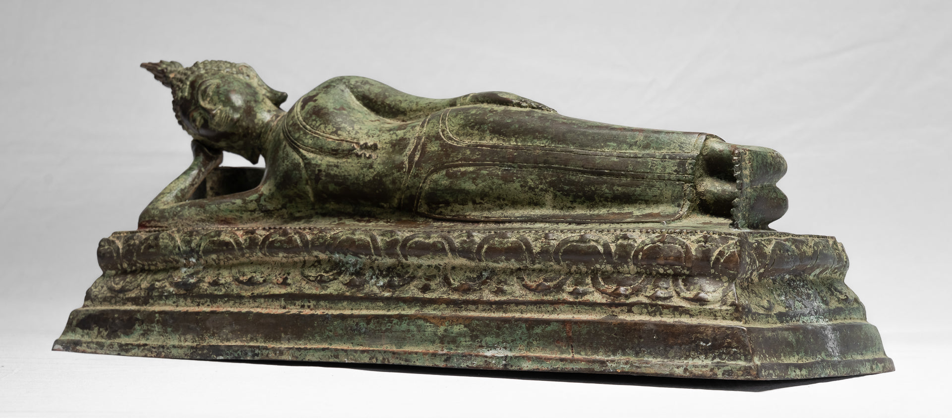 Statue Buddha - Antique Thai Thai Bronzo Sukhothai Reclining Nirvana Buddha Statua - 54cm/22 "