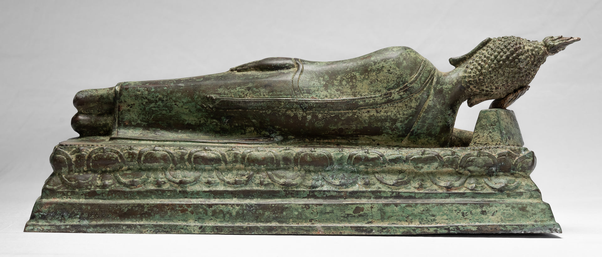Statue Buddha - Antique Thai Thai Bronzo Sukhothai Reclining Nirvana Buddha Statua - 54cm/22 "