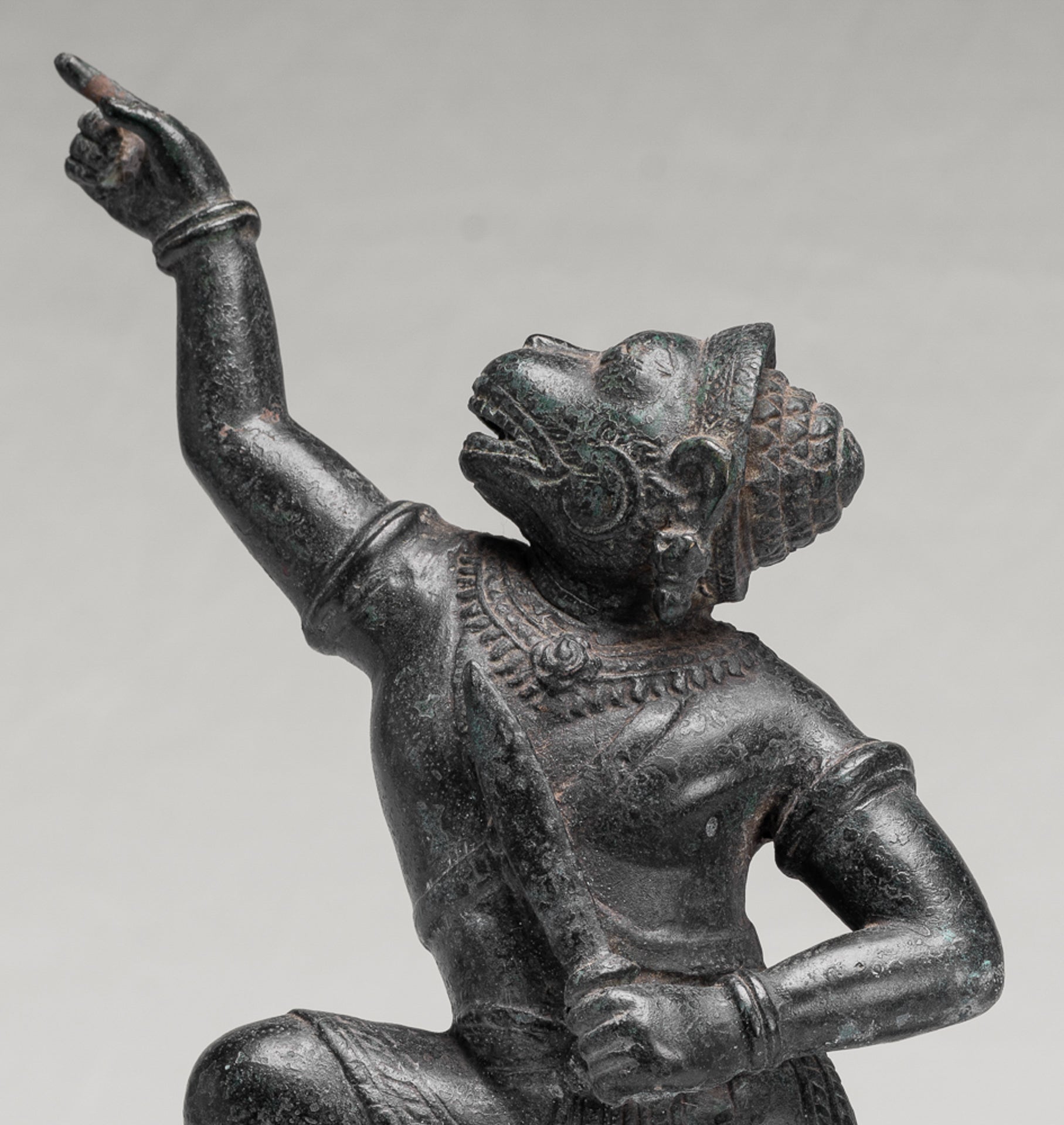 Antique Khmer Style Standing Bayon Hindu God Hanuman Statue - 38cm/15" Tall