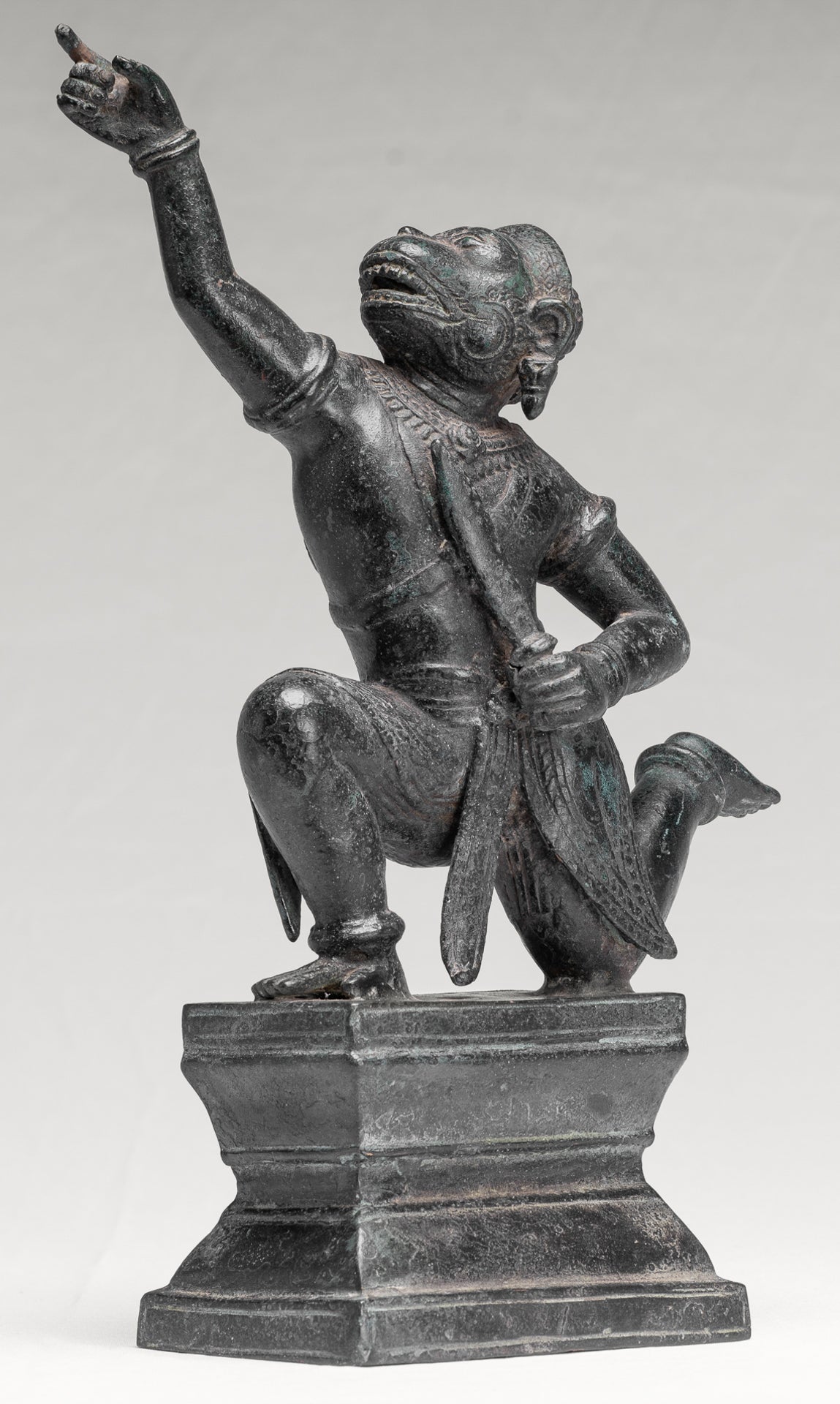 Antique Khmer Style Standing Bayon Hindu God Hanuman Statue - 38cm/15" Tall