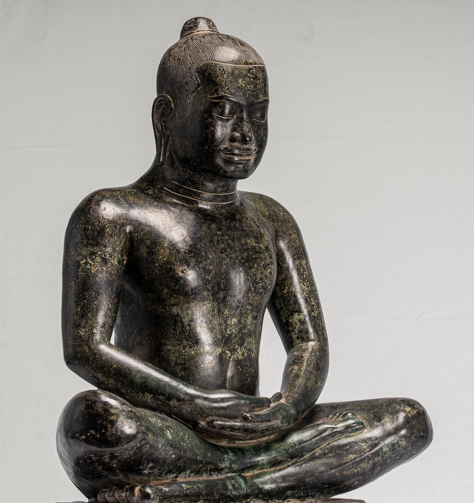 Antique Khmer Style Seated Bronze Meditation Jayavarman VII Statue - 68cm/27"