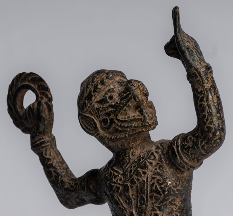 Statue antique du dieu hindou Bayon Hanuman de style khmer - 25 cm de haut