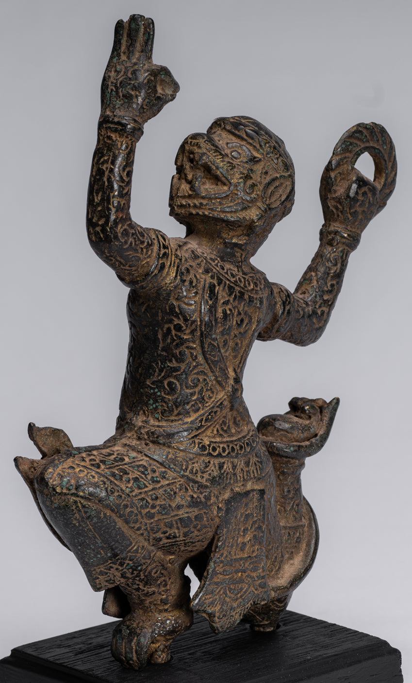 Statue antique du dieu hindou Bayon Hanuman de style khmer - 25 cm de haut