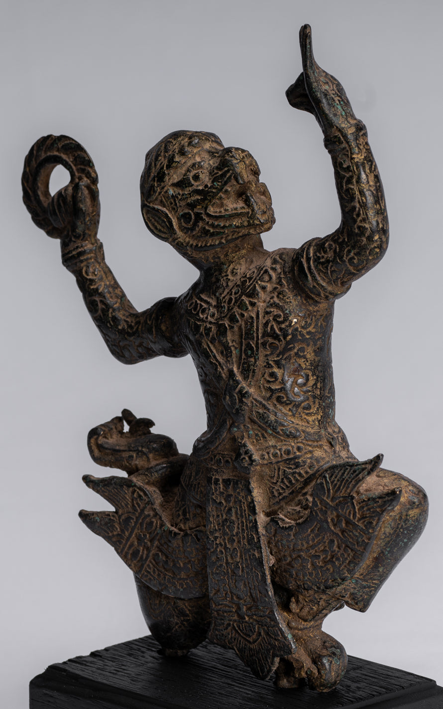 Statue antique du dieu hindou Bayon Hanuman de style khmer - 25 cm de haut