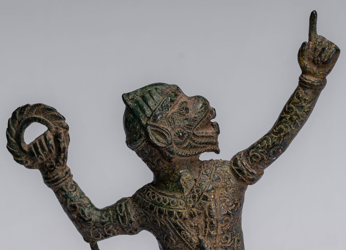 Statue antique du dieu hindou Bayon Hanuman de style khmer - 25 cm de haut