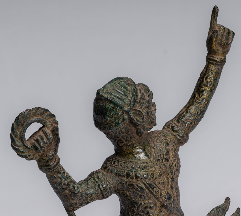 Statue antique du dieu hindou Bayon Hanuman de style khmer - 25 cm de haut