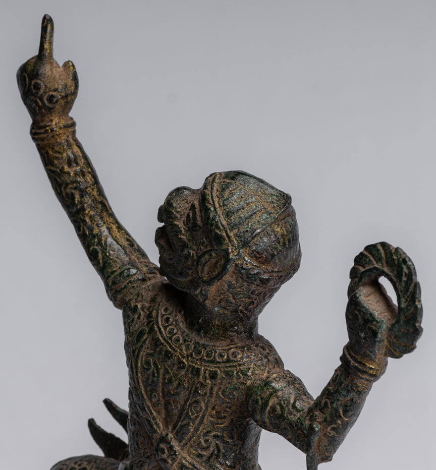 Statue antique du dieu hindou Bayon Hanuman de style khmer - 25 cm de haut