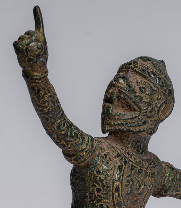 Statue antique du dieu hindou Bayon Hanuman de style khmer - 25 cm de haut