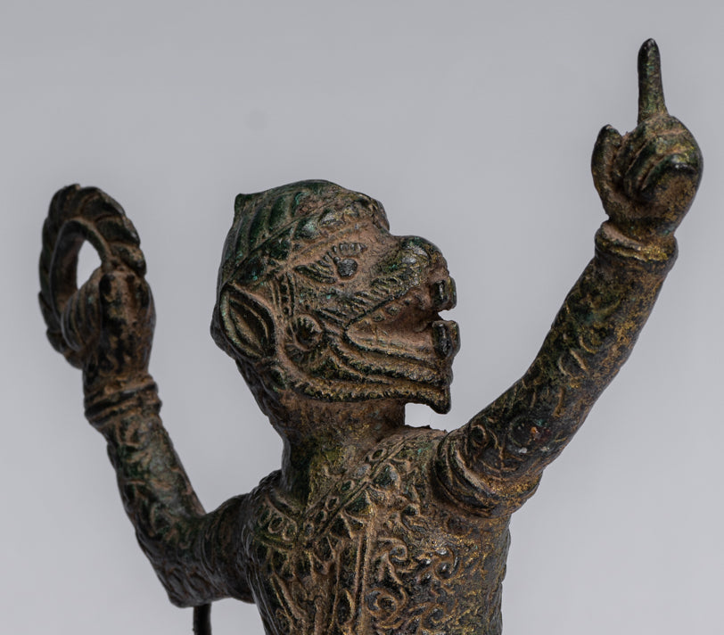 Statue antique du dieu hindou Bayon Hanuman de style khmer - 25 cm de haut