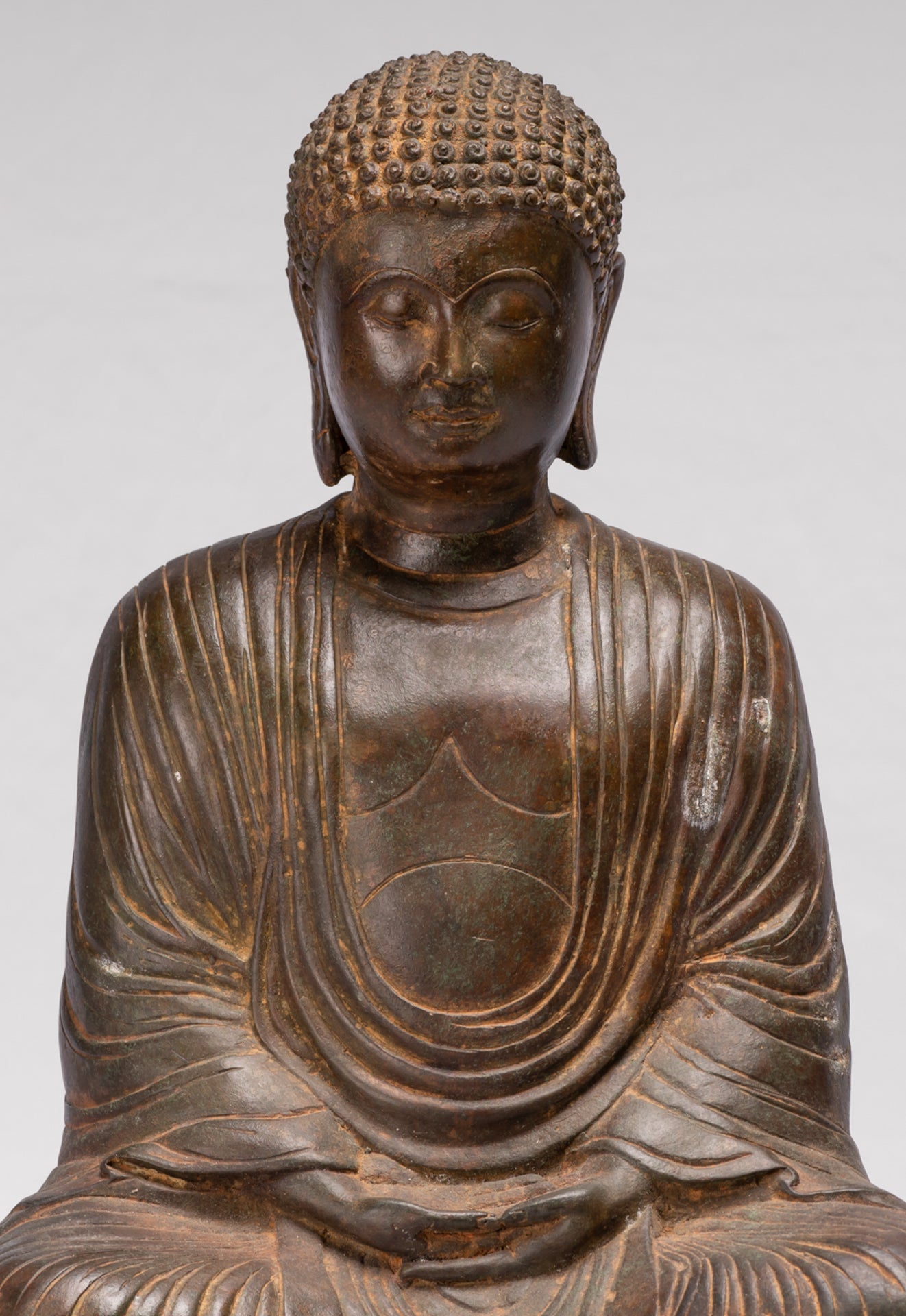 Antique Japanese Style Bronze Seated Meditation Amitabha Buddha Statue - 40cm/16"