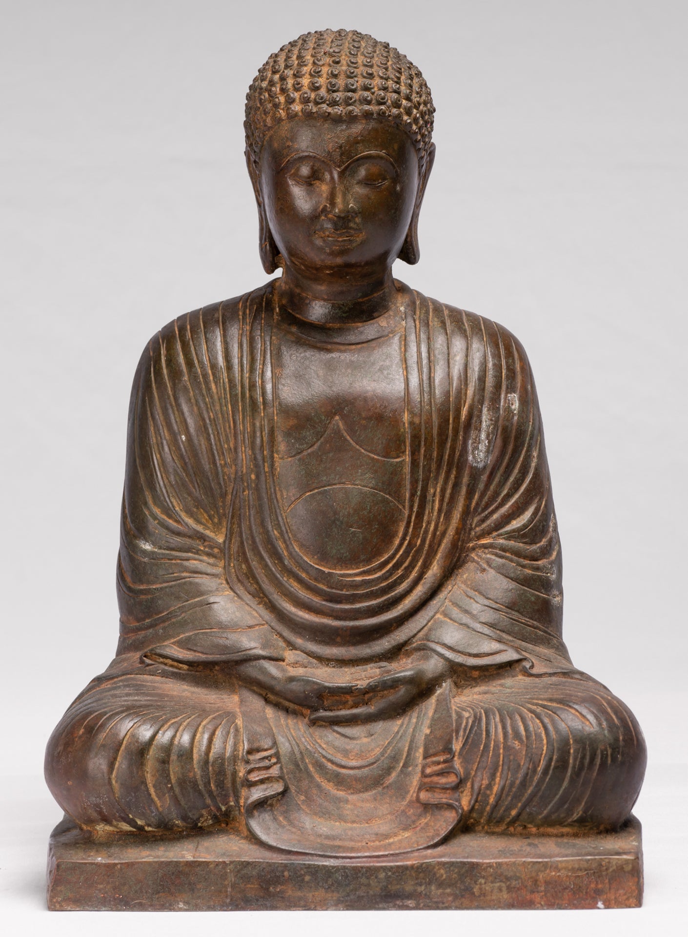 Antique Japanese Style Bronze Seated Meditation Amitabha Buddha Statue - 40cm/16"