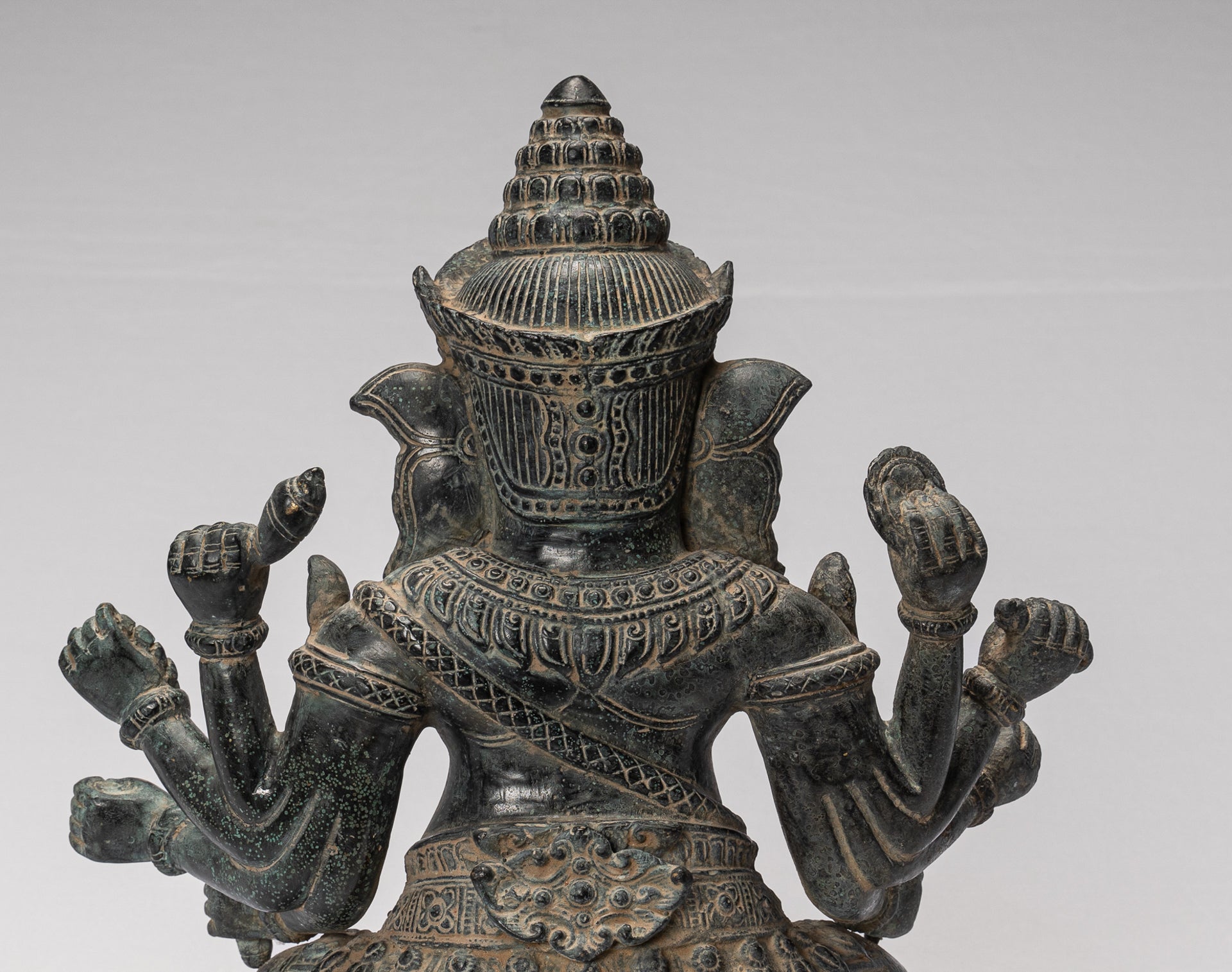 Ganesha Statue - Antique Khmer Style Bayon 8 Arm Ganesh Statue - 34cm/14"