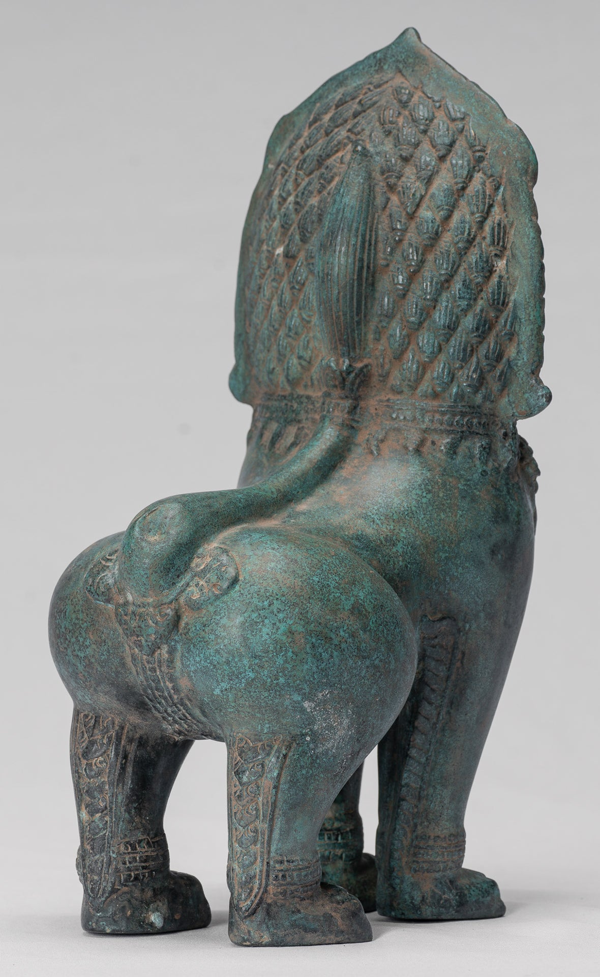 Temple Lion - Antique Khmer Style Bronze Standing Temple Guardian or Lion - 28cm/11"