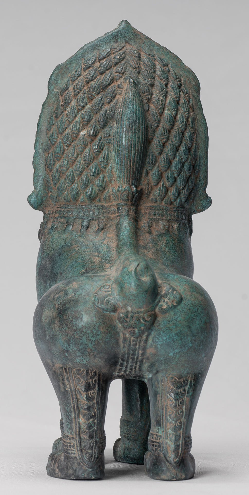 Temple Lion - Antique Khmer Style Bronze Standing Temple Guardian or Lion - 28cm/11"