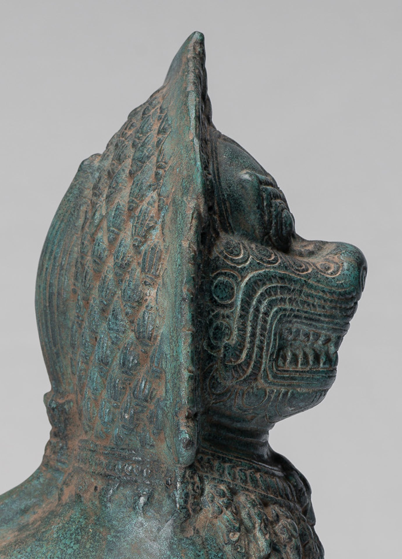 Temple Lion - Antique Khmer Style Bronze Standing Temple Guardian or Lion - 28cm/11"