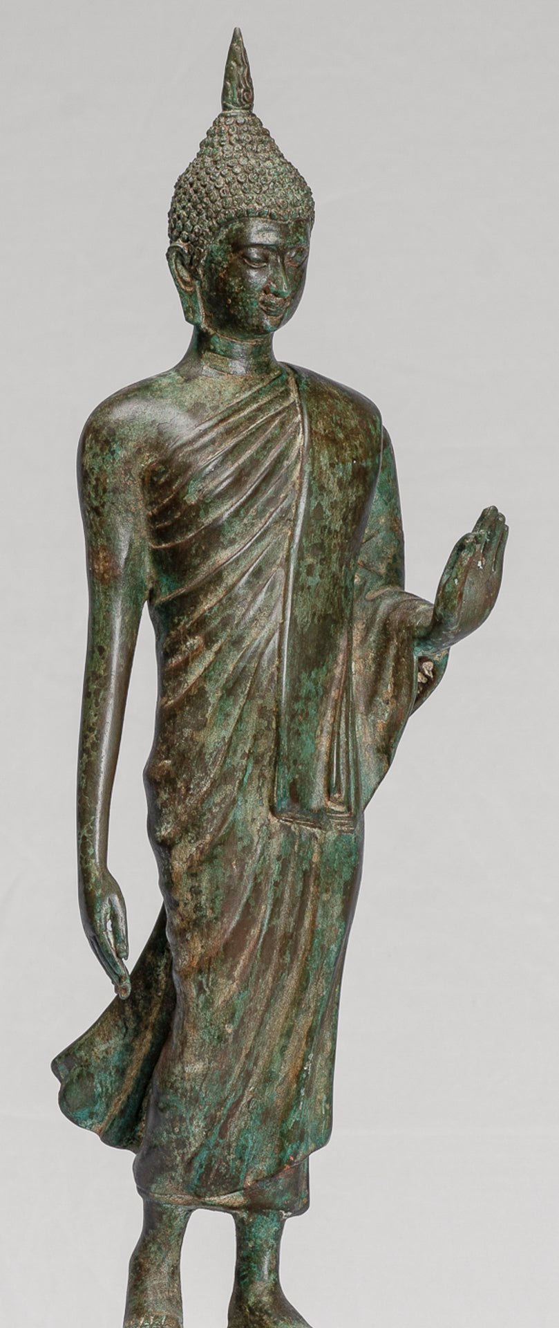Antique Sukhothai Style Standing Bronze Thai Protection Walking Buddha Statue - 57cm/23"