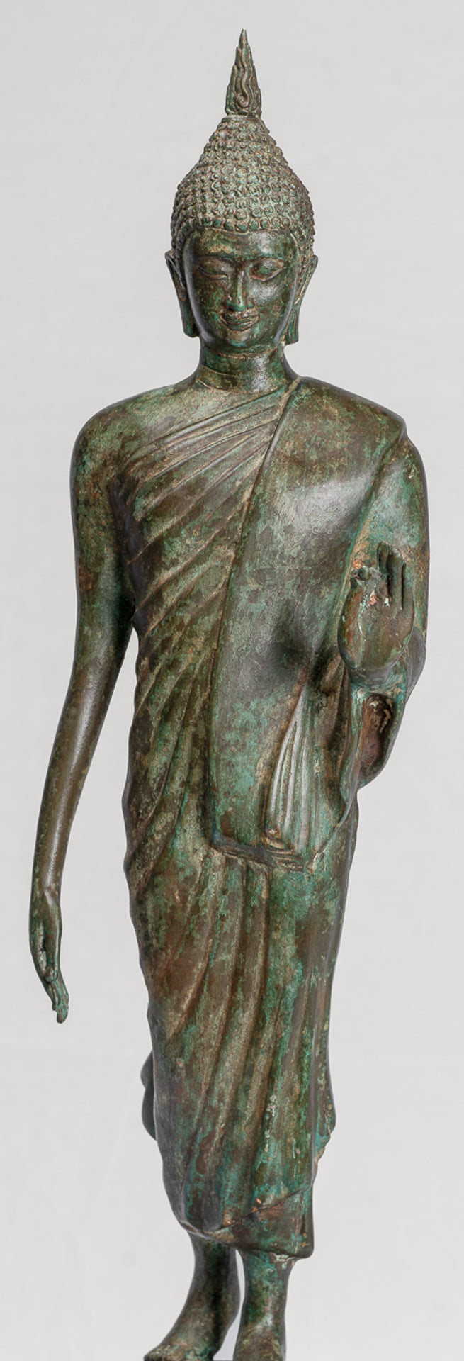 Antique Sukhothai Style Standing Bronze Thai Protection Walking Buddha Statue - 57cm/23"