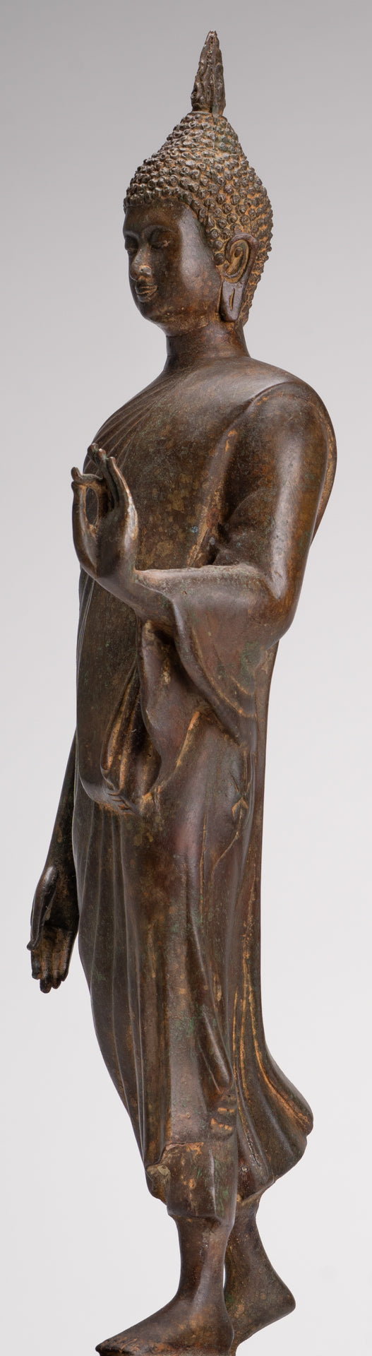 Antique Sukhothai Style Standing Bronze Thai Protection Walking Buddha Statue - 57cm/23"