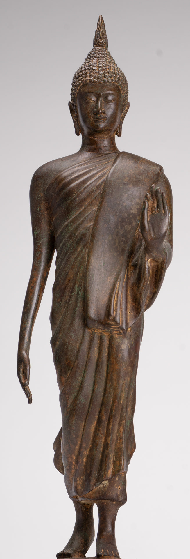 Antique Sukhothai Style Standing Bronze Thai Protection Walking Buddha Statue - 57cm/23"