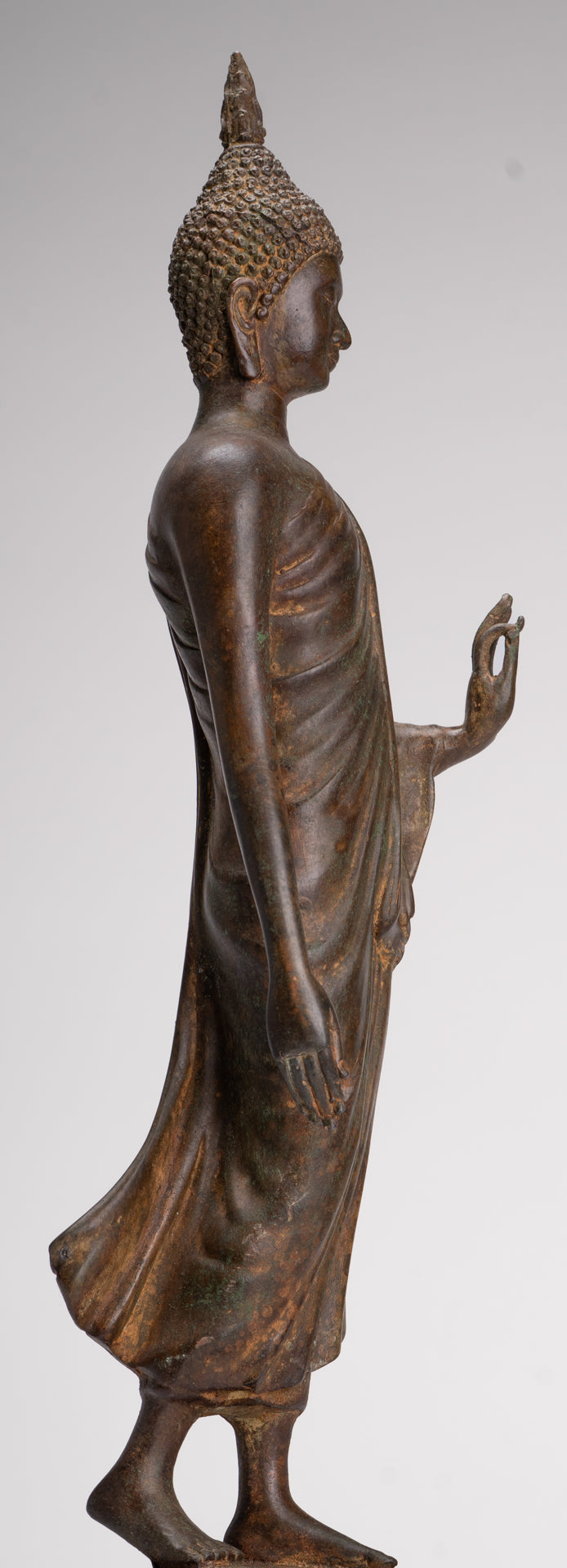 Antique Sukhothai Style Standing Bronze Thai Protection Walking Buddha Statue - 57cm/23"