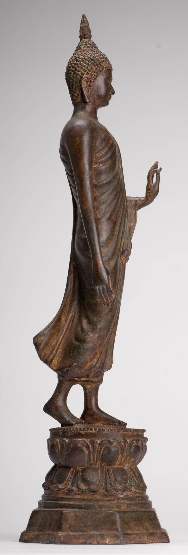 Antique Sukhothai Style Standing Bronze Thai Protection Walking Buddha Statue - 57cm/23"
